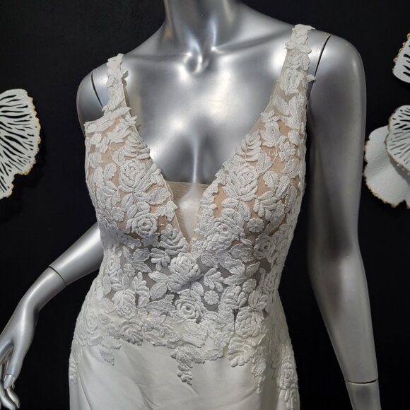 NWT~$2150~JUSTIN ALEXANDER~10/12~IVORY FIT & FLARE MERMAID LACE WEDDING DRESS - Picture 2 of 16